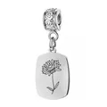 Stainless steel engraved flower pendant charm with chrysanthemum birth flower - November (Chrysanthemum) - Heart Bail / Silver