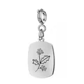Elegant silver stainless steel birth month flower pendant with laser engraved floral pattern - December (Holly) - Spring Clasp / Silver