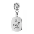 Minimalist stainless steel laser engraved botanical birth flower charm pendant in silver - December (Holly) - Heart Bail / Silver