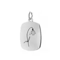 Silver stainless steel rectangular pendant with laser-engraved snowdrop birth flower design - January (Snowdrop) / Silver