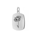 Silver stainless steel rectangular pendant with laser engraved daisy birth flower - April (Daisy) / Silver