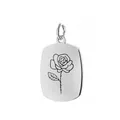 Stainless steel rectangle pendant with laser-engraved rose design for DIY jewelry - June (Rose) / Silver