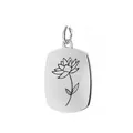 Stainless steel rectangle pendant with engraved minimalist flower design. - July (Water Lily) / Silver