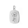 Polished silver stainless steel rectangular pendant with delicate engraved flower design. - August (Poppy) / Silver
