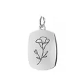Polished silver stainless steel rectangular pendant with laser-engraved birth flower design - September (Morning Glory) / Silver