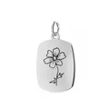 Minimalist stainless steel rectangular pendant with laser engraved birth flower design - October (Cosmos) / Silver
