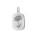 Minimalist silver stainless steel rectangular pendant with laser engraved birth flower design - November (Chrysanthemum) / Silver