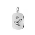 Custom stainless steel flower pendant featuring a black laser-engraved berry design - December (Holly) / Silver