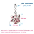 Detailansicht eines 15,5 mm Pfotenanhängers mit rosa Strass und Edelstahlverschluss. - Federringverschluss / Rosa Katzenpfote (Silberner Verschluss)