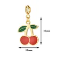 Detailed size measurements of a cute cherry fruit charm pendant in 18K gold plated finish. - Cherry with Spring Clasp / 15mm x 12mm