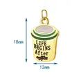 Detailed view of stainless steel coffee cup charm with 18mm and 12mm size markers - Ring Hook Style / Coffee