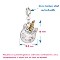 Dettagli tecnici e dimensioni del simpatico ciondolo smaltato a forma di unicorno - Stile Unicorno 5 (Chiusura in Argento)