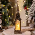 Lanterna natalizia vintage a forma di chiesa in bronzo con pupazzo di neve e LED - Chiesa Pupazzo di neve