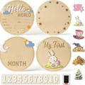 Houten baby mijlpaalkaarten met verwisselbare nummers en seizoensgebonden iconen. - DIY Vakantie Thema Set Met Inktkussen / 3 Stuks/Verpakking (15cm) / Natuurlijke houtkleur