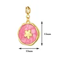 Gold plated stainless steel pendant with pink enamel flower and 15mm x 13mm dimensions - Pink Flower Irregular Plaque / With Spring Clasp