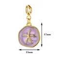 Macro view of 18K gold plated starfish charm with purple enamel detail, 17mm size - Purple Starfish Irregular Plaque / With Spring Clasp