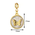 Detail showing 17mm and 15mm dimensions for gold butterfly charm pendant - Butterfly Round Tag / With Spring Clasp