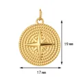 Gold stainless steel eight-pointed star pendant with 19mm x 17mm dimensions - Beaded Edge Round Plate Style (Jump Ring) / Gold