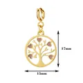 Detailed view showing 15mm by 17mm measurements for the gold Tree of Life pendant. - Tree of Life / With Spring Clasp