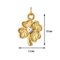 Detailed size measurement of a gold four-leaf clover pendant with a small crystal center - 18x13mm / Golden Four-Leaf Clover (19)