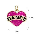 Detailed view of pink enamel heart charm with DANCE lettering, measuring 15x13mm - Gold DANCE Letter Pink Heart Style (dance金圈)