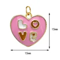 Pink heart-shaped enamel alloy pendant with LOVE lettering, dimensions 15mm x 15mm. - "LOVE" Letter Heart Pendant - Ring Style / Gold