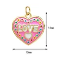 Pink heart-shaped alloy pendant charm with LOVE text and colorful dots, 15x16mm size - "LOVE" Letter Dotted Heart Pendant - Ring Style / Gold
