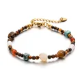 Bohemian vintage natural stone beaded bracelet with adjustable gold-toned link chain - Tiger Eye and Turquoise Retro Beaded Style (DSC_5643)