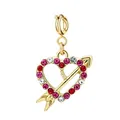Gold-plated heart charm with pink and red rhinestones and arrow design for DIY jewelry - Gold Heart Arrow Pave Multicolor Rhinestone Style (2-1) / 16x15mm