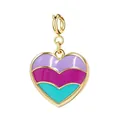 Gold-toned heart pendant with purple, pink and teal enamel for DIY jewelry making - Gold Ring Triple Rainbow Heart Style (3-1) / 15x15mm