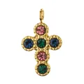 Gold stainless steel cross pendant featuring vibrant pink, blue, and green gemstones - Colorful Cross / Without Clasp