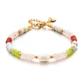 Handcrafted colorful natural stone bracelet with central pearl and gold-tone beads - Four-Color Mix with Large Pearl (DSC_5606)