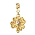 Gold stainless steel four-leaf clover pendant with central crystal for DIY jewelry making - 1 Piece / Golden Clover with Spring Clasp (19-1)