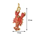 Detailed view of red enamel lobster charm pendant showing dimensions 22mm x 10mm - Lobster With Split Ring