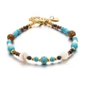 Vintage bohemian beaded bracelet featuring natural turquoise and tiger eye stones for women - Turquoise and Tiger Eye Shell Bead Style (DSC_5644)