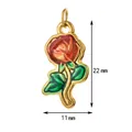 Stainless steel red rose flower pendant with green leaves for DIY jewelry necklaces - 22x11mm / Red and Green Rose (Rose 1)