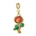 Gold rose flower charm with red and green enamel for DIY jewelry making accessories - 1 Piece / Rose with Spring Clasp (1-1)