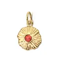 Gold stainless steel wavy flower pendant charm featuring a central red natural stone - Wavy Edge Red Vein Stone Style (1-5)