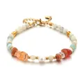 Vintage Bohemian colorful natural stone beaded bracelet with white pearl and gold accents - Colorful Raw Stone with Center Pearl (DSC_5647)