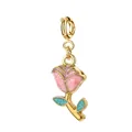 Gold-plated stainless steel pink enamel rose flower pendant charm for DIY jewelry - Pink Rose with Spring Clasp (2-1)