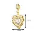 Gold heart pendant with textured edges and pearl-like inlay, 15mm size, elegant accessory - Pearl Heart / With Spring Clasp