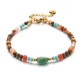 Retro natural stone beaded bracelet with tiger eye agate and gold heart charm - Tiger Eye and Agate with Green Raw Stone (DSC_5624)