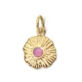 Elegant gold plated stainless steel wavy edge round pendant with purple natural stone inlay - Wavy Pleat Pink Purple Stone Style (1-7)