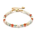 Vintage bohemian colorful natural stone beaded bracelet with a central white pearl - Orange White and Blue Spliced Pearl Style (DSC_5648)