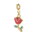 Handmade gold-plated rose flower pendant with red enamel variant for jewelry - Red Rose with Spring Clasp (3-1)