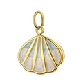 Gold-plated stainless steel shell pendant charm with blue and white enamel inlay for DIY - Scallop Pendant / Blue Shell