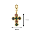 Gold stainless steel cross pendant with pink, blue, and green rhinestones - Colorful Cross / With Spring Clasp