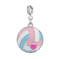 Glittery pink and blue enamel volleyball charm pendant with heart detail for DIY jewelry - Volleyball / Silver Clasp