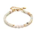 Bohemian beaded bracelet featuring natural stones and white pearls with gold finish - Light Blue White Vein Stone with Irregular Pearl (DSC_5649)