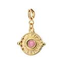 Gold-plated circular sunburst pendant in stainless steel with pink center stone for DIY - Sunburst Buckle Pink Stone Style (6-3)